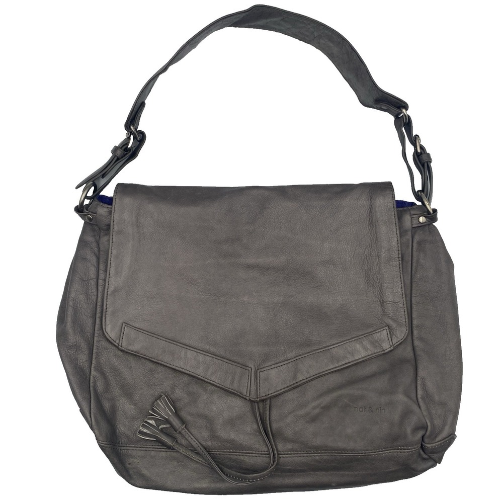Nat & Nin Gray Shoulder Bag Purse Premium Leather Hobo‎ Boho with Dust Bag